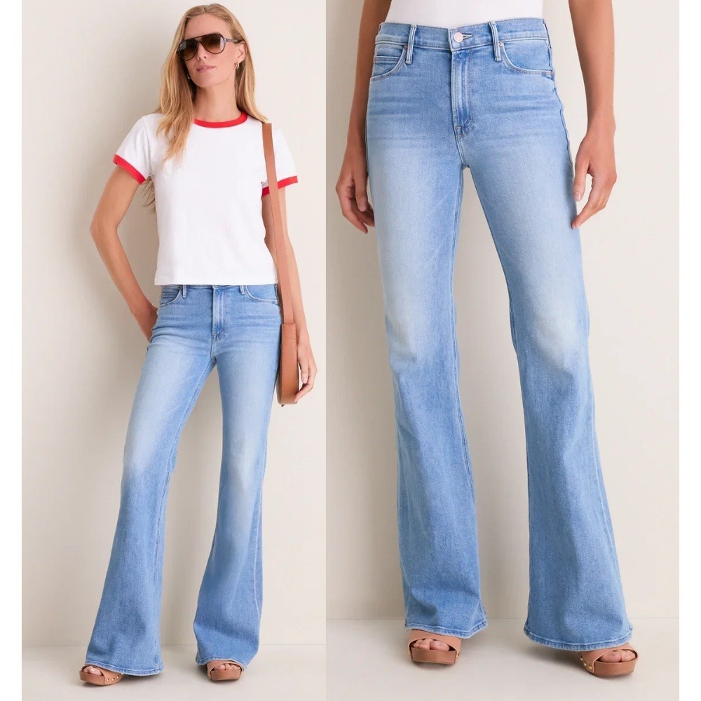 NWT Mother The Doozy Flare Jeans Room Service 28 Light Blue High Rise